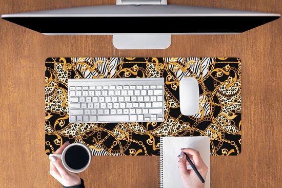 Muismat XXL 80x40 cm - Bureau onderlegger - Bureau mat Ketting - Goud - Panter - Zebra - Bureaumat - Gaming mousepad xl - Bureaulegger groot - Computer deskmat