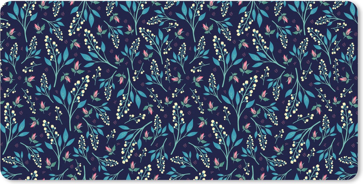 Muismat XXL 100x50 cm - Bureau onderlegger - Bureau mat Bloemen - Roze - Wit - Patroon - Bureaumat - Gaming mousepad xl - Bureaulegger groot - Computer deskmat