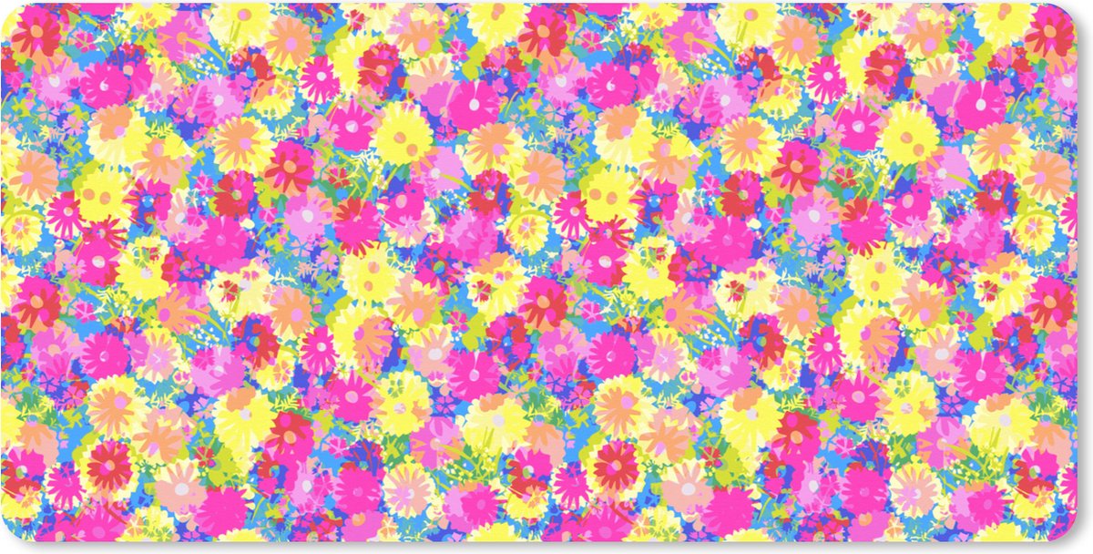 Muismat XXL 90x45 cm - Bureau onderlegger - Bureau mat Bloesem - Zomer - Regenboog - Bloem - Design - Bureaumat - Gaming mousepad xl - Bureaulegger groot - Computer deskmat