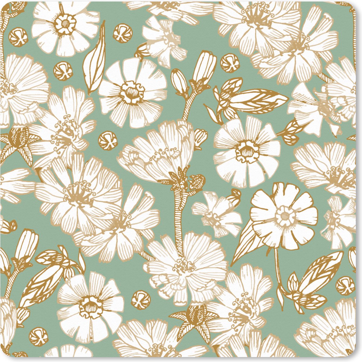 Muismat XXL 40x40 cm - Bureau onderlegger - Bureau mat Bloem - Art nouveau - Design - Bureaumat - Gaming mousepad xl - Bureaulegger groot - Computer deskmat