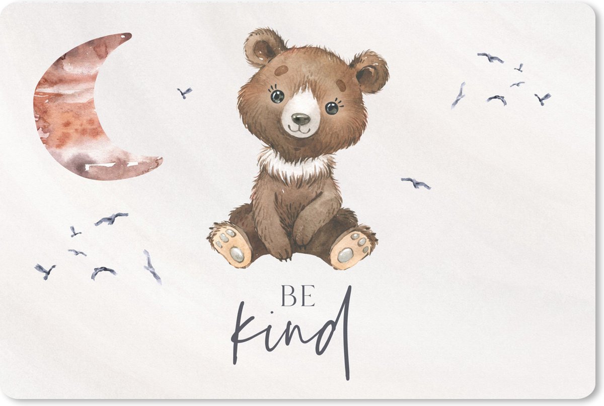 Muismat XXL 120x80 cm - Bureau onderlegger - Bureau mat Spreuken - Be kind - Kinderen - Teddybeer - Waterverf - Bureaumat - Gaming mousepad xl - Bureaulegger groot - Computer deskmat