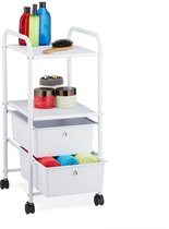 Relaxdays badkamer trolley 2 lades - keukentrolley op wieltjes - voorraadtrolley kunststof - wit
