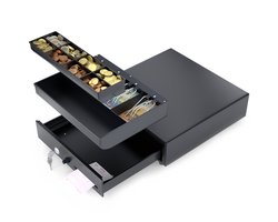 ACROPAQ Kassalade - 33 x 33 cm, Opening per drukknop - Zwart - AC335PBK
