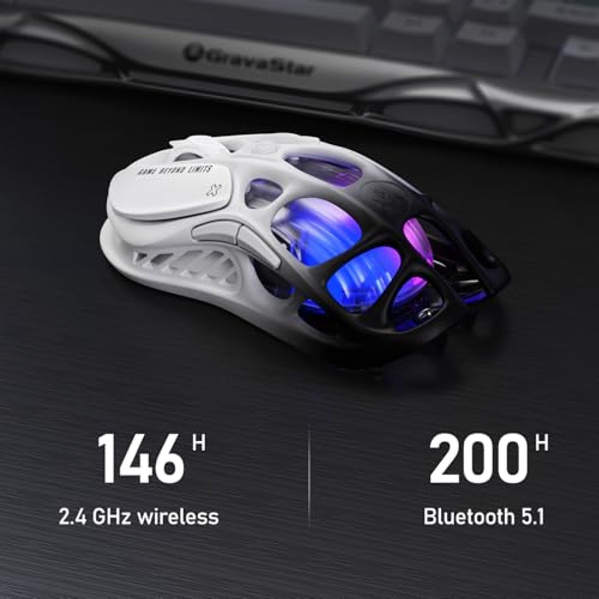 Draadloze Gamingmuis met 26000 DPI, Lichtgewicht Magnesiumlegering, 5 Programmeerbare Knoppen