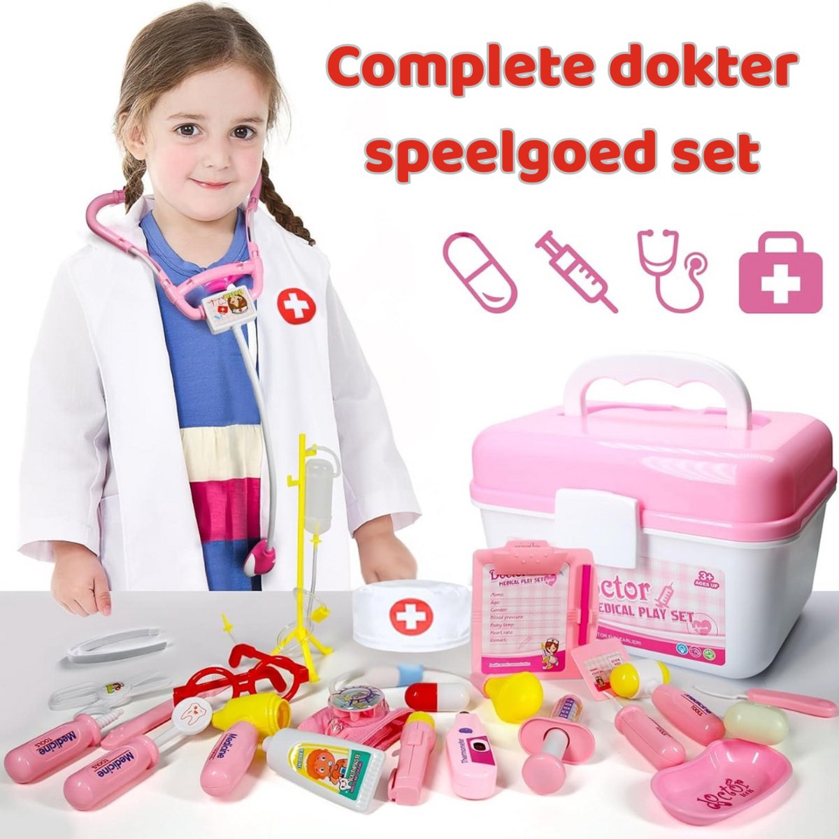 Luumuu® Dokterset Speelgoed Kind - Dierenarts Setje - Doktersset - Tandarts Speelset - Dokterskoffer - 35-delig - Vanaf 3 jaar - Incl. Doktersjas — afbeelding 7