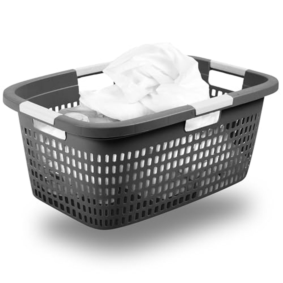Wasmand 40 liter met 4 handgrepen - antraciet, praktische opbergoplossing voor wasgoed