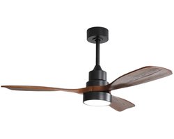Merax Plafondventilator met Licht en Afstandsbediening - 48 inch Houten Ventilator met 3 Massiefhouten Bladen - Stille Reversibele DC Motor - Zomer & Winterfunctie - Zwart met Bruin