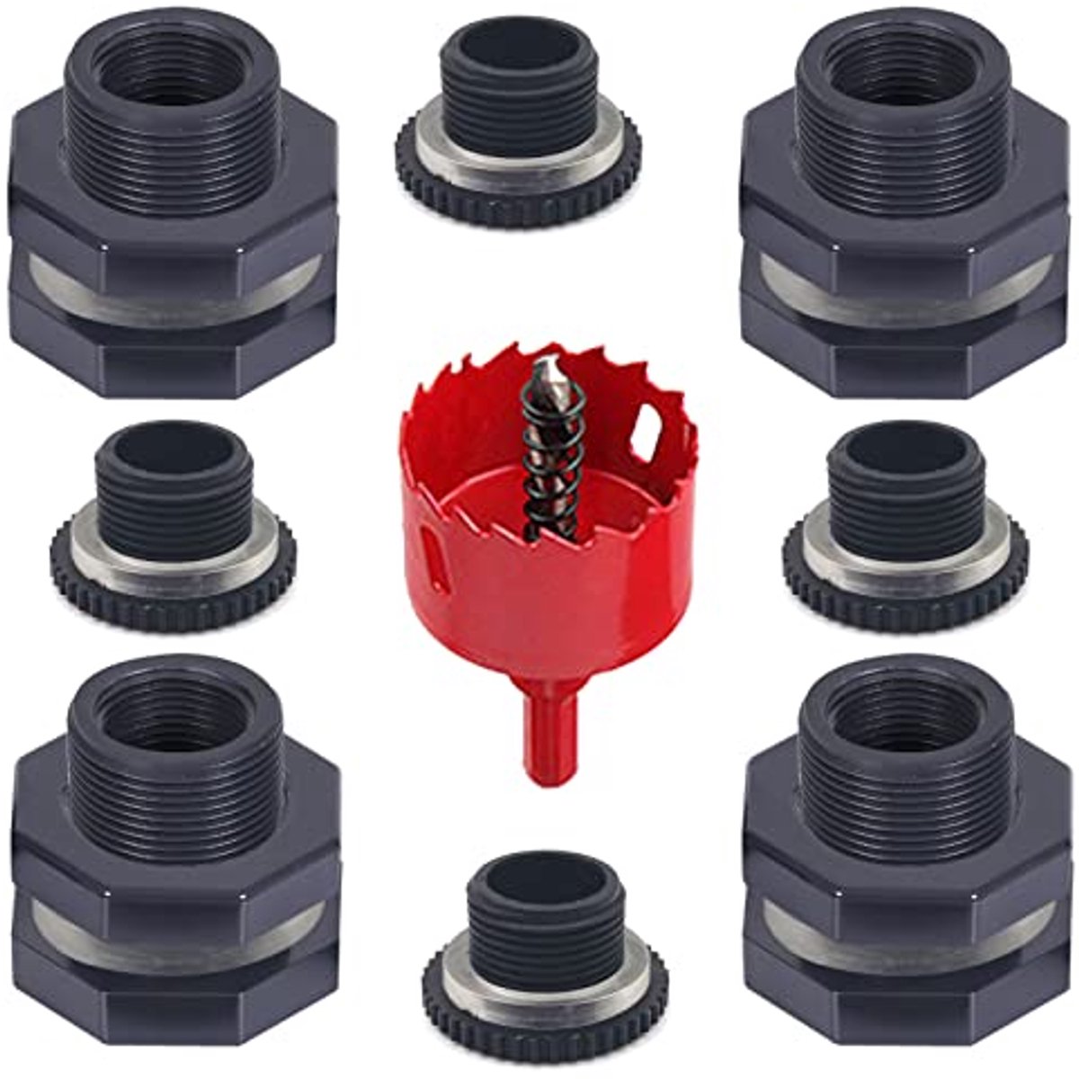 4 Stuks Regenton Schot Fitting Kit met PVC Aansluitingen en Gatzaaggereedschap