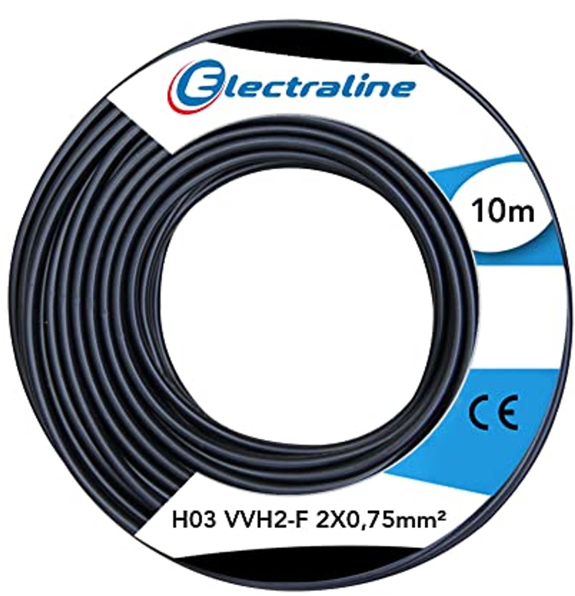 Kabelrol H03 VVH2-F 2 x 0,75 mm² - 10 meter - Zwart