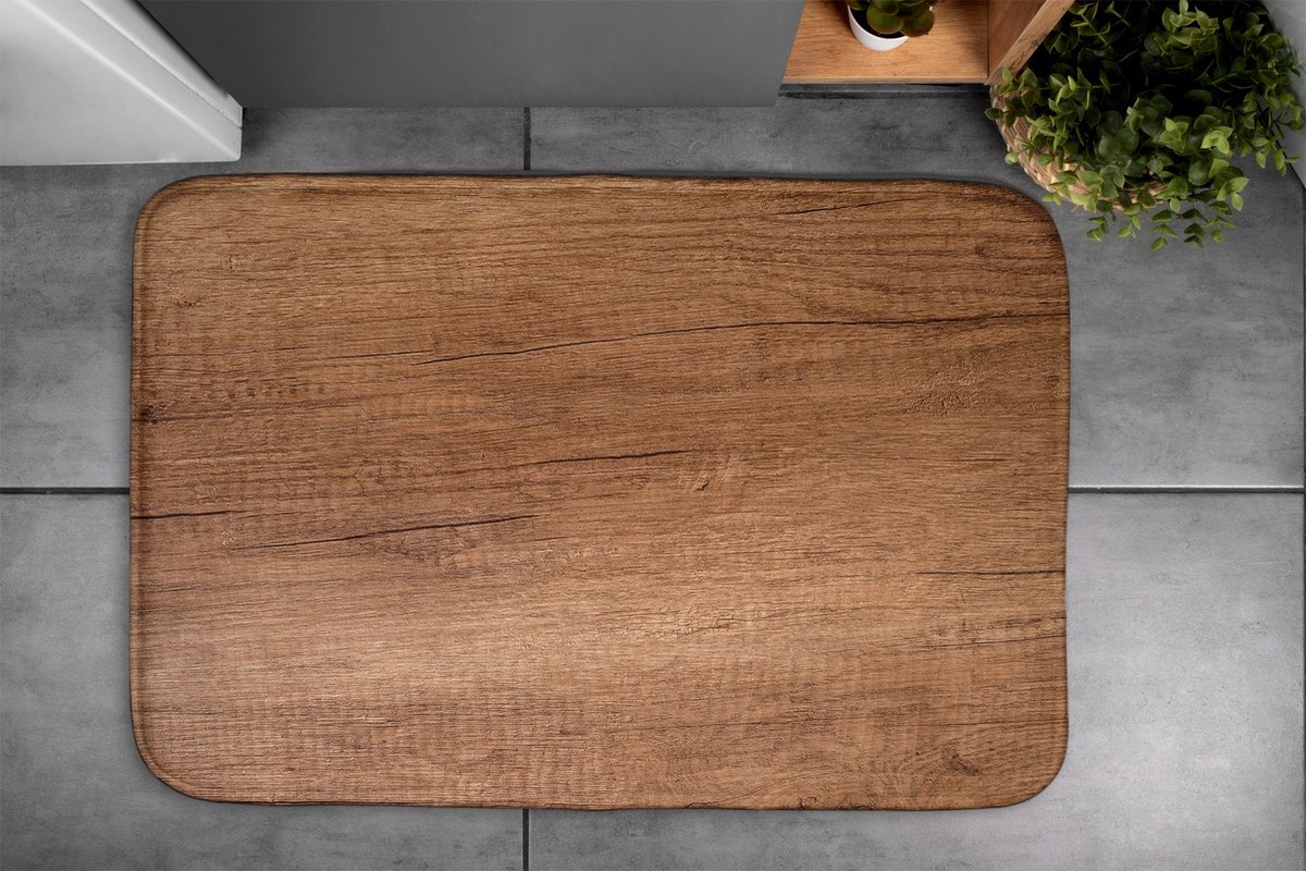 Coloray Badmat - Bruin Badkamermatjes - Houten bord Vloerkleed Badkamer - Toiletmat - Mat voor Badkamer - Badkamermat - Antislip - 90x60 cm