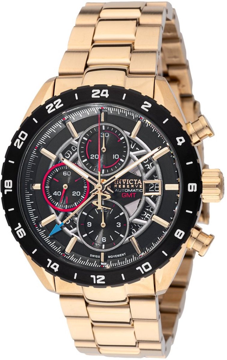 Invicta Reserve 49232 Heren Horloge - Waterdicht - Analoog - Automatisch Uurwerk - Roestvrij Staal met zwarte Wijzerplaat - 44mm