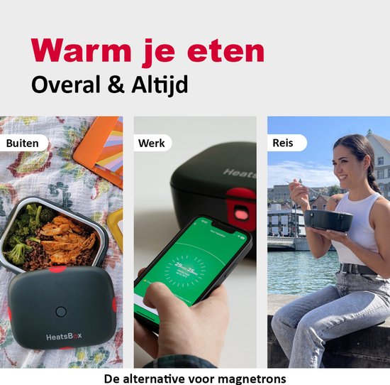 Faitron HeatsBox GO - Boîte à lunch électrique - Fonctionne sur piles - Acier inoxydable - Différents compartiments - Avec application pour smartphone - 220V - Pour repas chauds