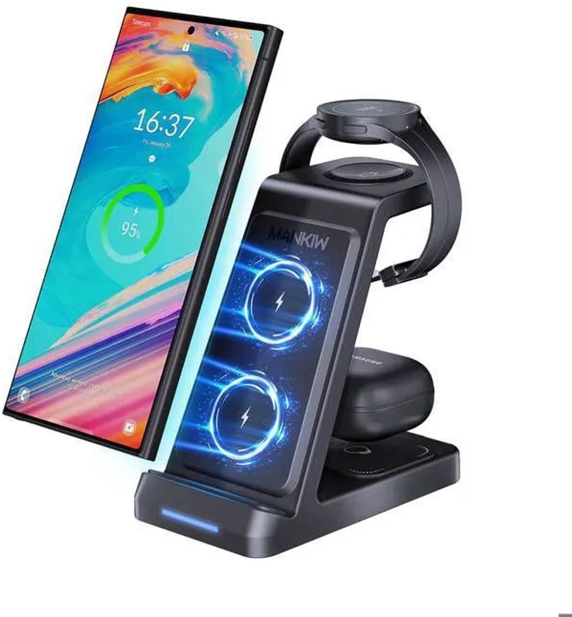 3-in-1 draadloze oplader voor Samsung-inductielader voor Samsung S25-S20, Z Fold/Flip, Galaxy Watch 3-6/Active, Buds