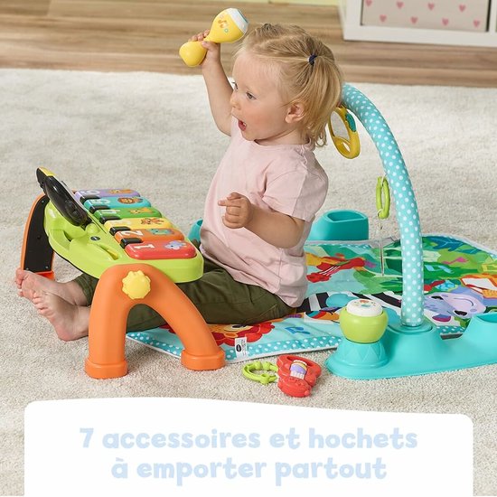 Vtech Baby Tap Tap Piano – Krabbelklavier Mit Tiermotiven, Sonne, Drehkugel & 2 Knöpfen – Fördert Musik & Entdeckung – Ab 3 Monaten – Maße 30x48x6 Cm – Inkl. Batterien