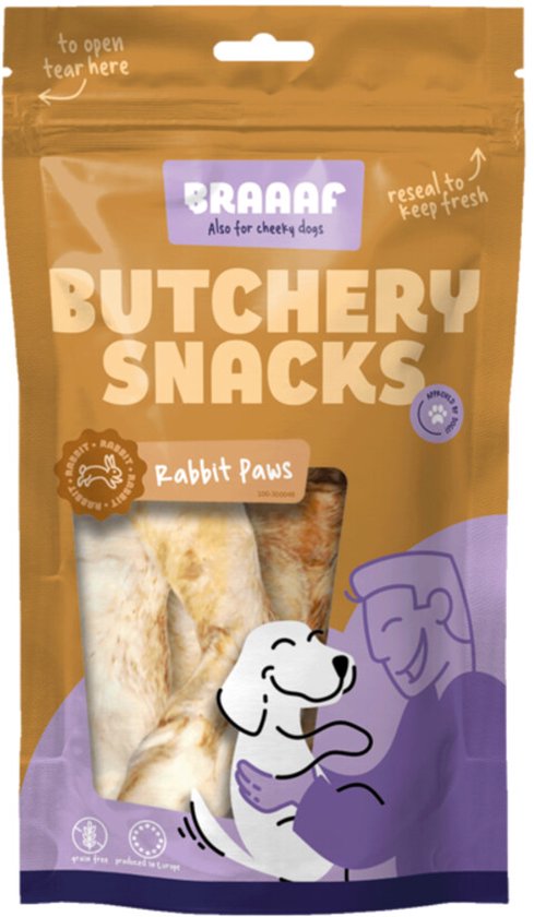 Braaaf Butchery Rabbit Paws Hondensnack - 100 gr