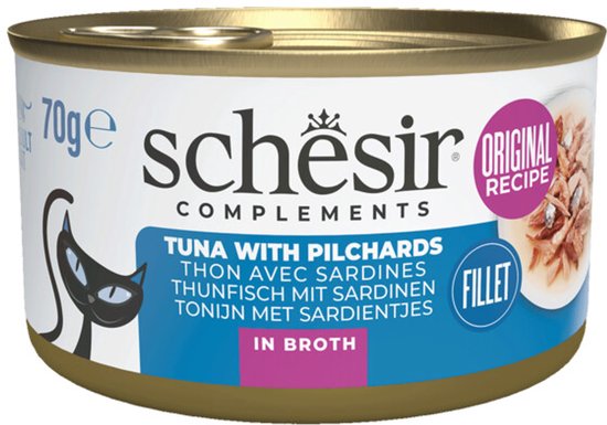 Schesir Kattenvoer Gekookte Tonijn en Sardines - 12 x 70 gr - Voordeelverpakking