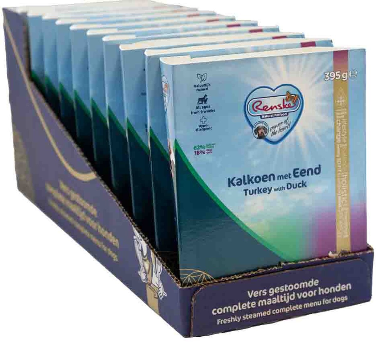 Renske Vers Gestoomd kalkoen met eend hondenvoer (395 gr) 2 trays (20 x 395 g)