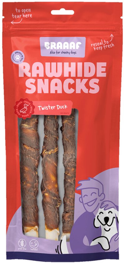 Braaaf Twister Hondensnack Eend - 10 x 220 gr - Voordeelverpakking