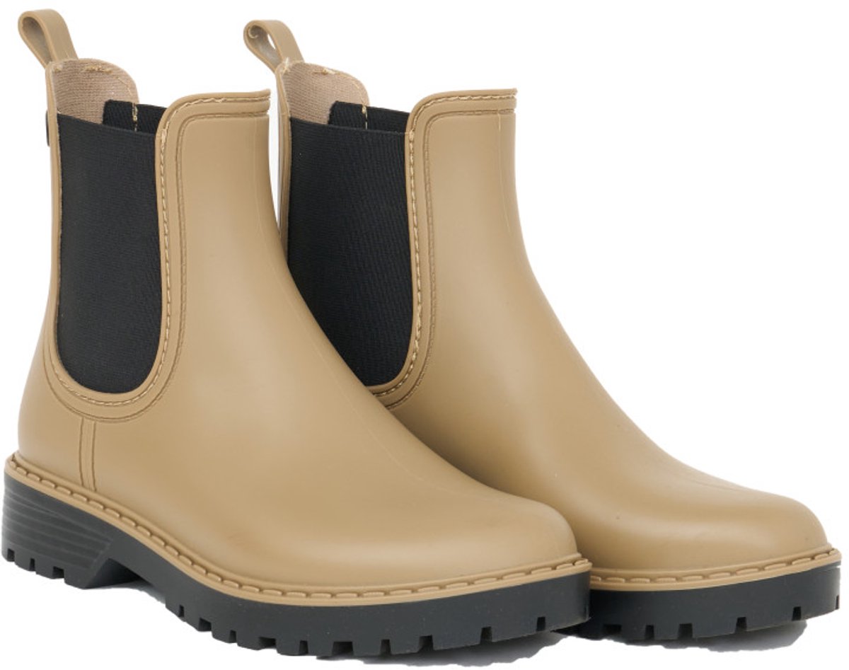 Beige / zwarte enkel regenlaars Druppel van Tantä 39