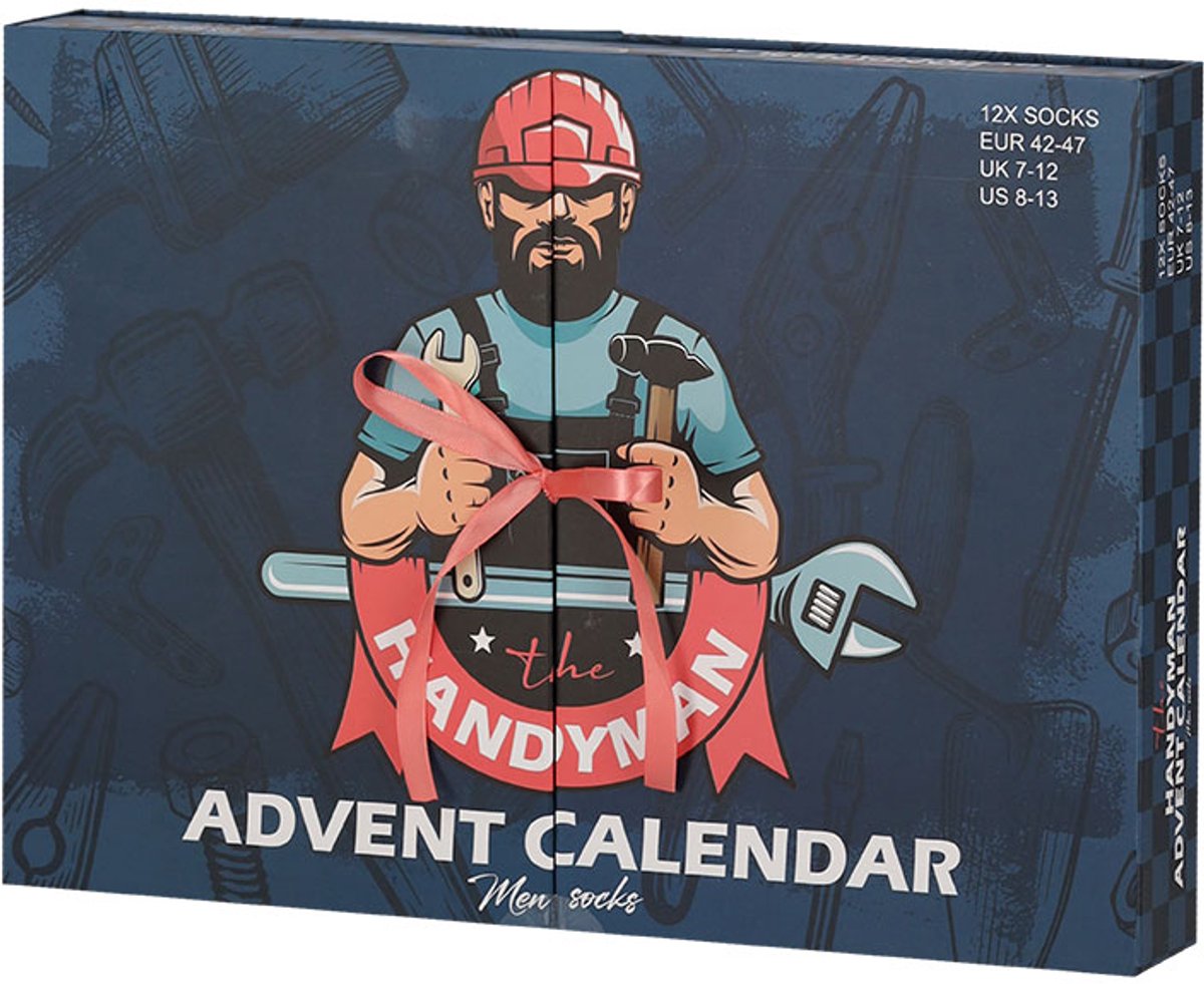 Sokken Heren - Adventskalender - 12 Paar - Handyman Klusser Giftbox - Maat 42-47 - Adventkalender Heren