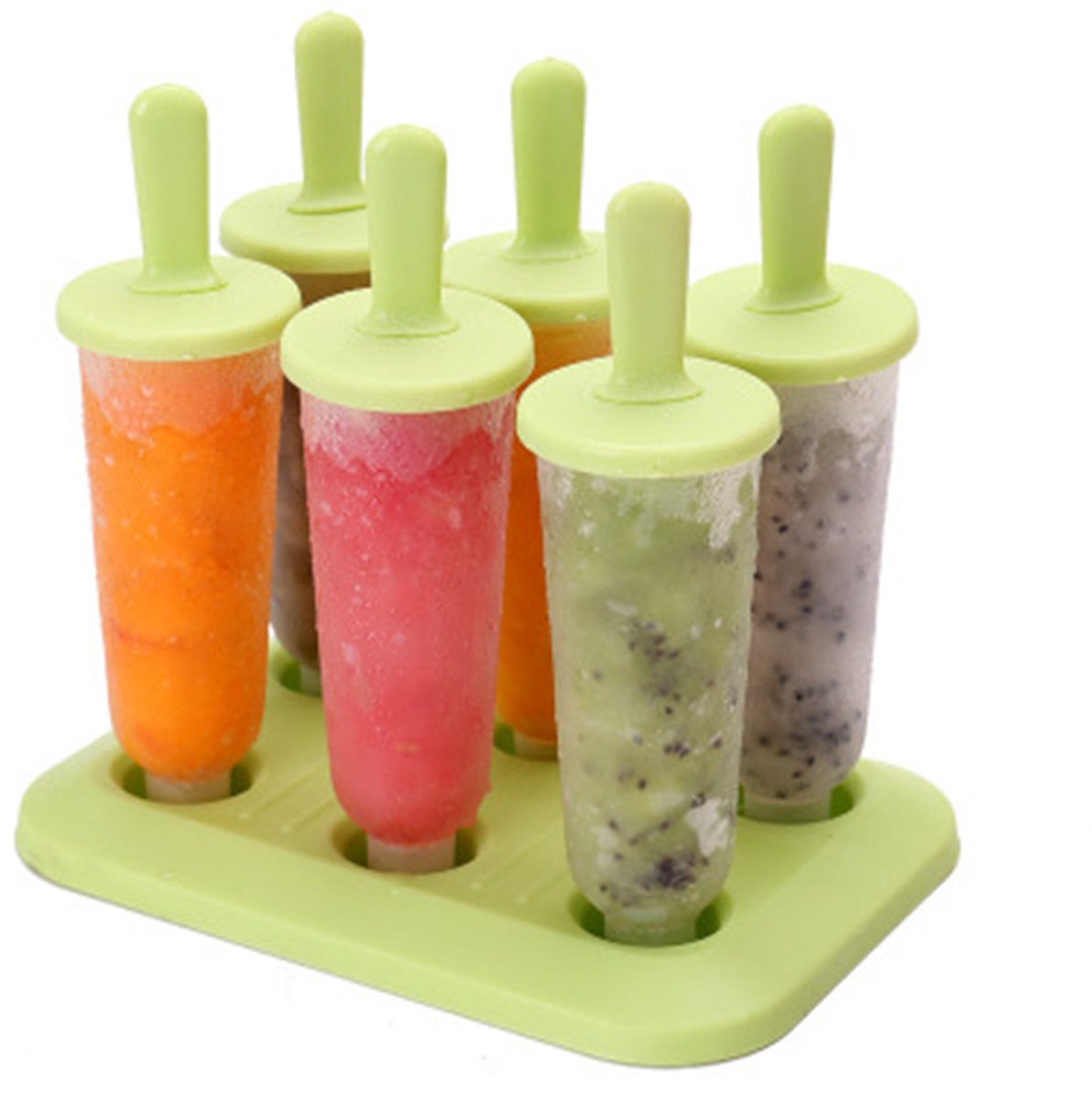 6-delige Premium Siliconen IJsmallen – 17X12X15.5CM – Herbruikbare Lekvrije Popsicle Molds(groente)