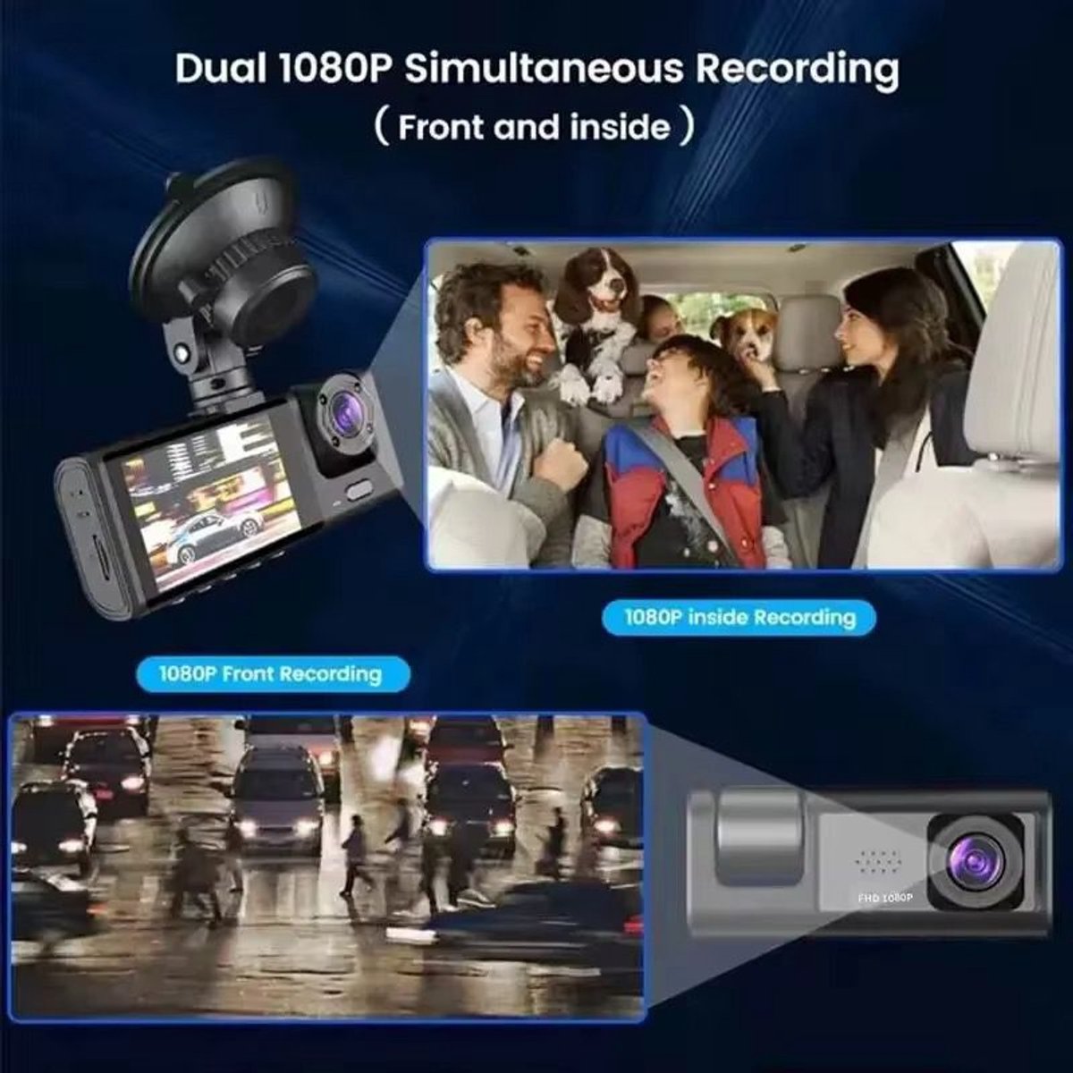 Dashcam 3-in-1 Lens, HD 1080P – Voor, Achter & Binnen Camera – Nachtzicht, G-Sensor, Parkeerbewaking, Loop Recording – Universele Car DVR Video Recorder – foto 6