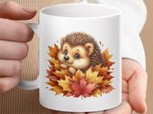 Mok Egel Herfstbladeren, Schattige Egel mok, Herfstmok, Dierenmok, Thee mok, Koffie mok, Kerstcadeau, Cadeau voor haar