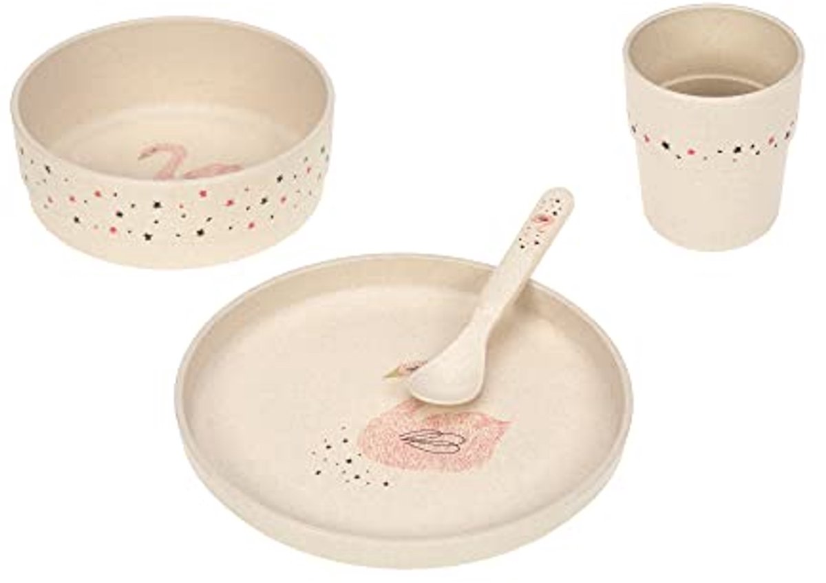 Kinderserviesset – Borden, Bekers, Schaaltjes en Lepels van PP en Cellulose, Violette Eierschaalkleuren, 4 Stuks