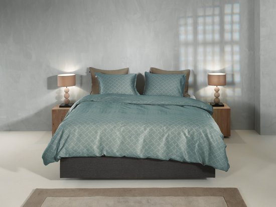Zohome Dekbedovertrek Linea di Satinado - Groen - Eenpersoons - Dekbedhoes van 100% Katoen-Satijn - Ruiten - 140x220 + 1 sloop 60/70 cm