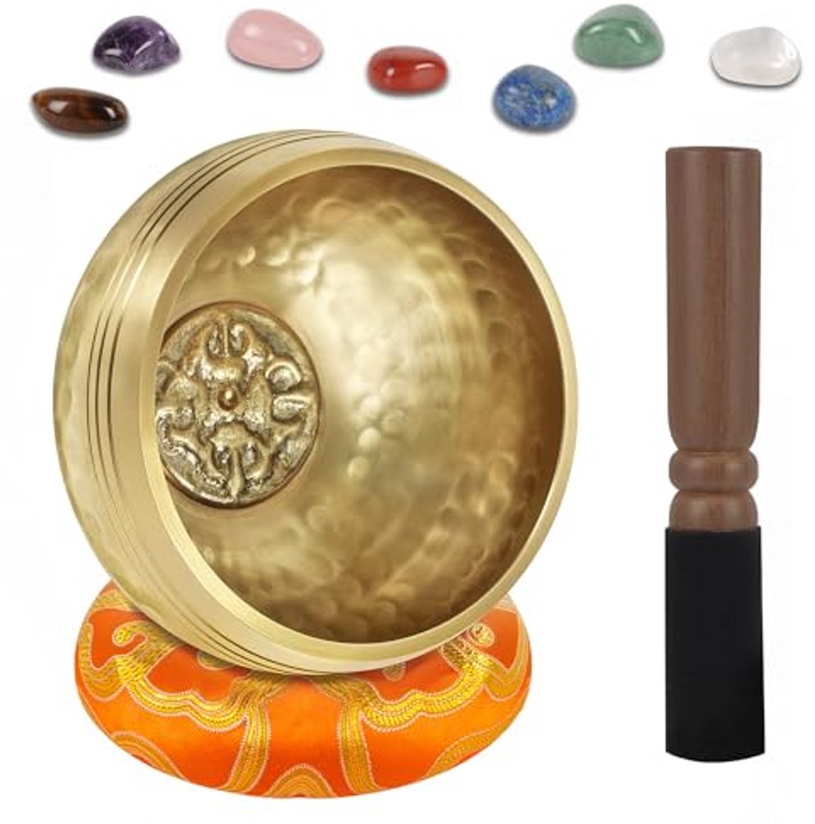Tibetaanse Klankschaal Set 8 cm - Inclusief 7 Chakra Kristallen voor Meditatie en Ontspanning