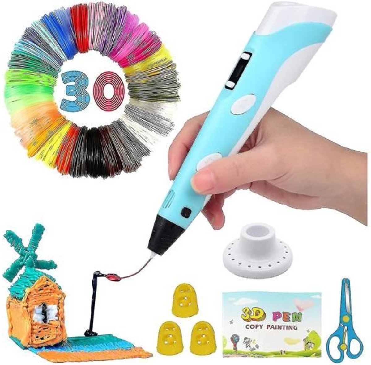 Image of 3D-printers met LED-scherm, 3D-printpen met USB-oplaadfunctie, 30 kleuren PLA-filamentnavullingen
