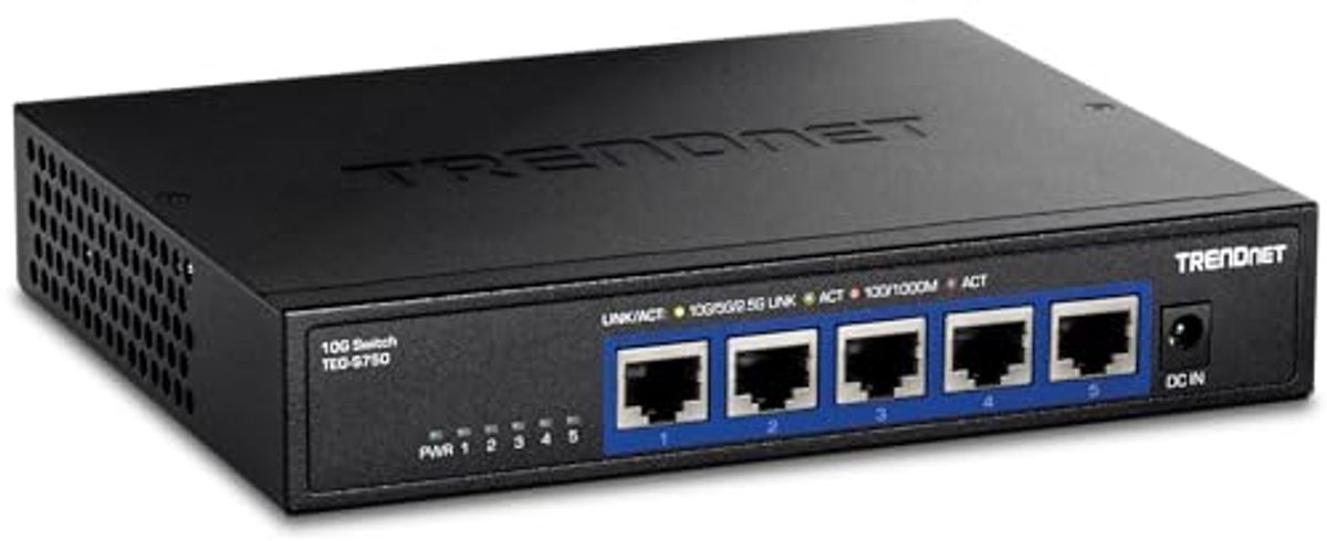 5-poorts 10G-schakelaar met 100 Gbps schakelcapaciteit - Ondersteunt 2.5G/5G-BASE-T-verbindingen