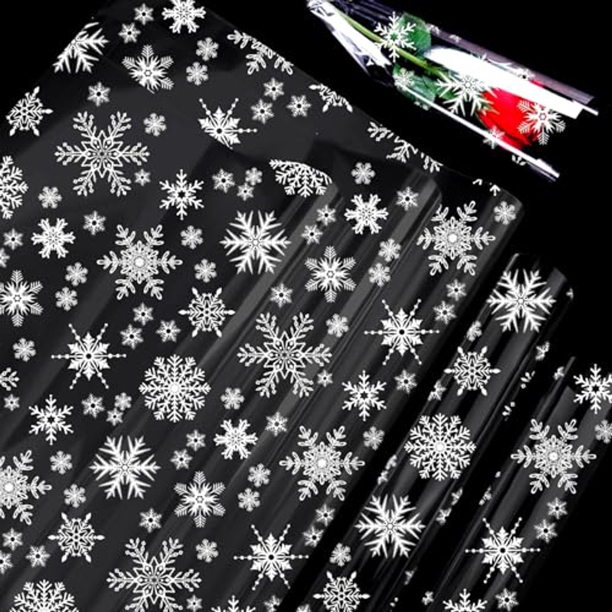 Kerst Cadeaupapier met Sneeuwvlokken 5m x 80cm - Vouwbare Cellofaan voor Geschenkverpakking
