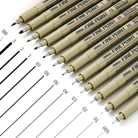 XULIERUX 12-delige fijne linerset, zwarte linerpenset, waterdicht, geschikt voor kunstenaars, tekenen, schetsen, technisch tekenen