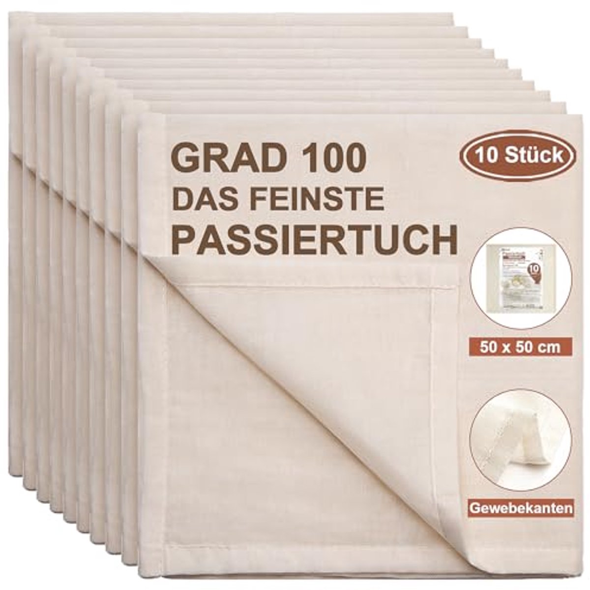 Kaasdoeken Set van 4 - Hennep Cheesecloth 50x50cm Herbruikbaar voor Koken en Filtratie