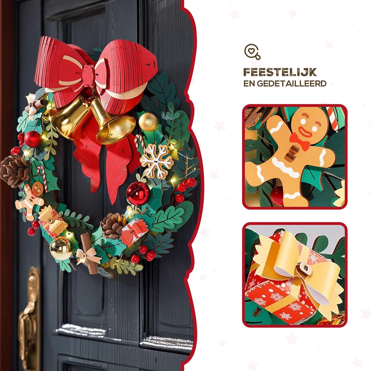 DIY Houten Kerstkrans met LED Verlichting – 252 Onderdelen – 40 cm – Bouwpakket – foto 3