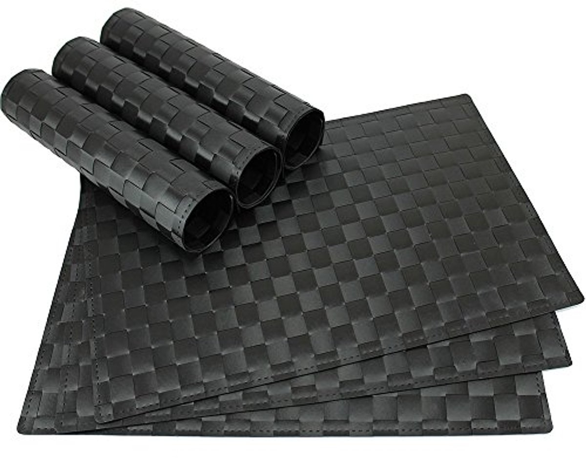 Moderne Zwarte Gevlochten Placemat Set van 6 - 45 x 30 cm Tafelonderleggers