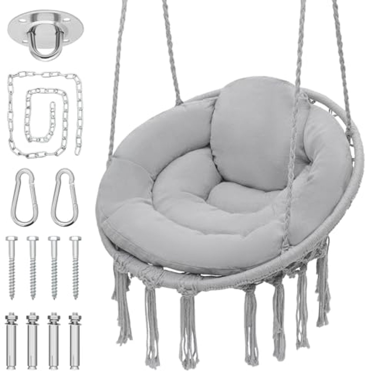 Hangstoel met Kussen - Boho Macramé Hangmat voor Binnen en Buiten, Capaciteit 350 kg