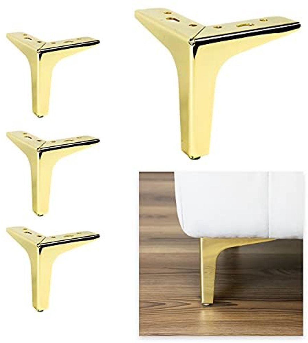 Metalen Bankenpoten Set van 4 met Schroeven - Glanzende Gouden Kleur en Hoogte 13 cm