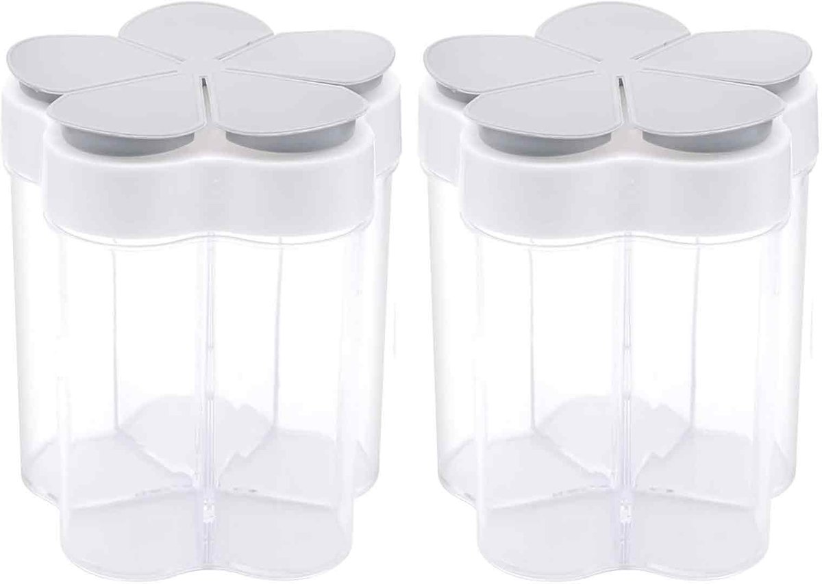 longziming -2x 5-in-1 Kruidenpot – Transparante Specerijencontainer van Hoogwaardig PP – Multifunctionele Keuken Kruidenhouder voor Zout, Peper, Suiker & Meer – 11x9 cm – Grijs