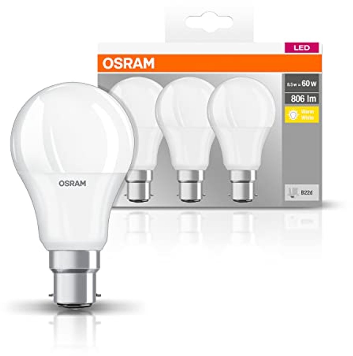 LED Lamp B22d Warm Wit 2700K 8,5W Dimbaar