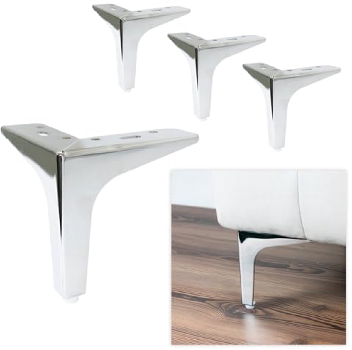 Metalen Poten Set voor Banken en Meubels - Hoogte 13 cm - Gepolijst Chroom