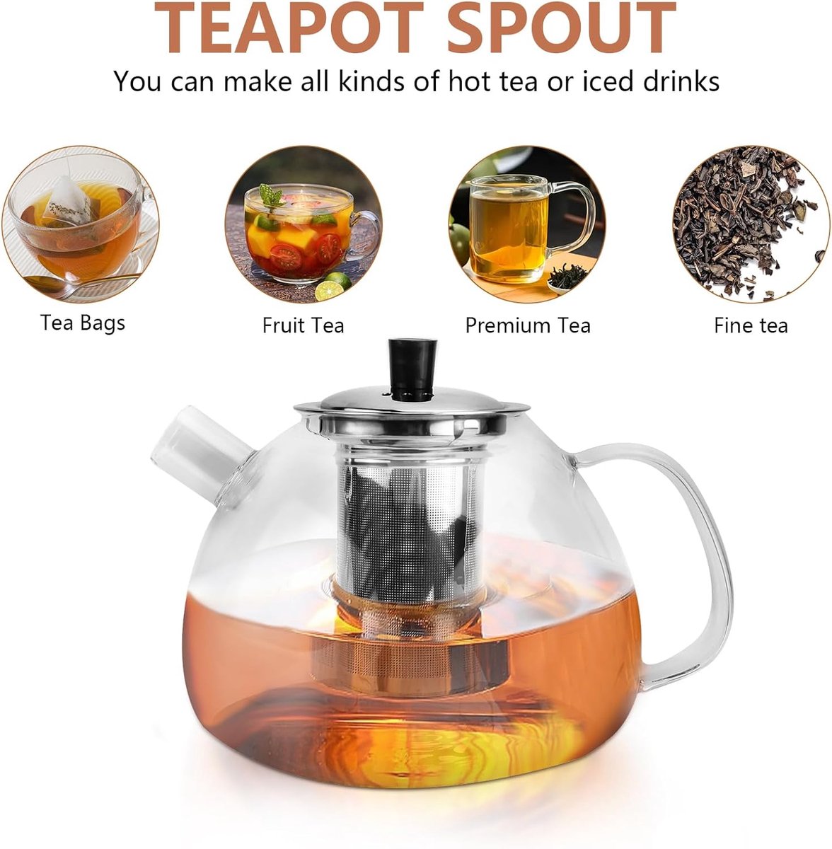 Stijlvolle glazen theepot van 1500 ml met filter en warmhouder voor losse thee, fruitinfusies en geurige theesoorten — cadeau in Kookcadeaus - foto 3