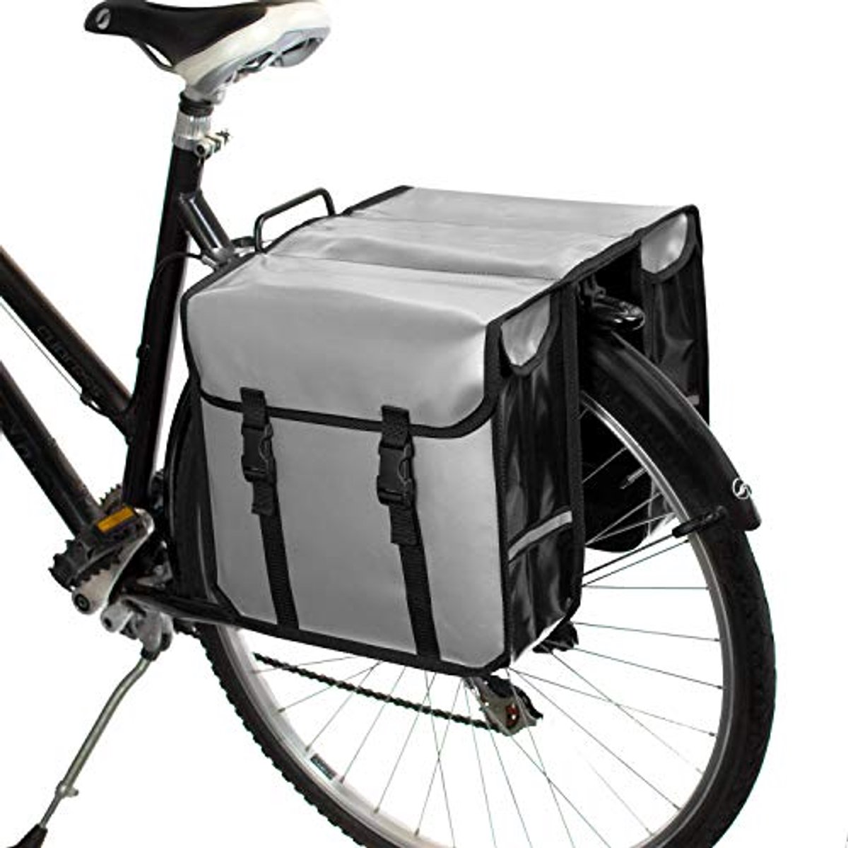 Waterdichte Dubbele Fietstas voor Fiets | Praktische Boodschappentas in Zilver-Grijs