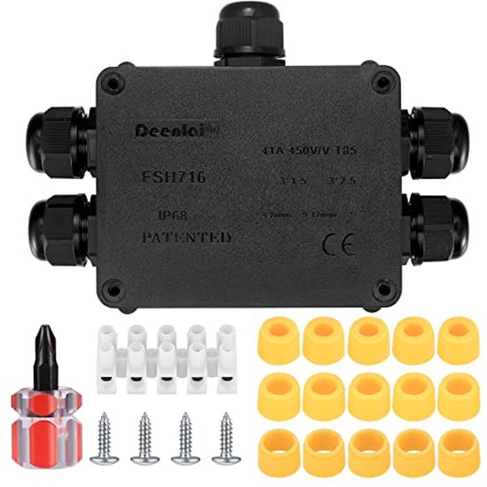 Aansluitdoos waterdicht: 4 stuks, 3-weg verdeeldoos, buiten, IP68 waterdicht, verdeeldoos, kabelverbinder, waterdicht, elektrische buitenverdelerdoos voor kabels met een diameter van 5-15 mm (4P Aansluitdoos waterdicht: 4 stuks, 3-weg verdeeldoos, buiten, IP68 waterdicht, verdeeldoos, kabelverbinder, waterdicht, elektrische buitenverdelerdoos voor kabels met een diameter van 5-15 mm (4P