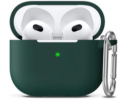 Hoesje Geschikt voor Apple AirPods 4 - Groen - Casemania Liquid Siliconen Bescherm Hoes met Bevestigingslus & Karambijnhaak