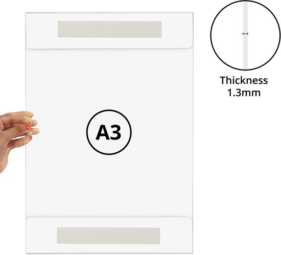 Kurtzy A4 Adhesive Wall Poster Holders (6Pack) - Universal Wall Mounted - Crack and Tear Resistant - Clear Acrylic Plaque Displays with Adhesive Tape - Office, Shop & Restaurant - No Drilling