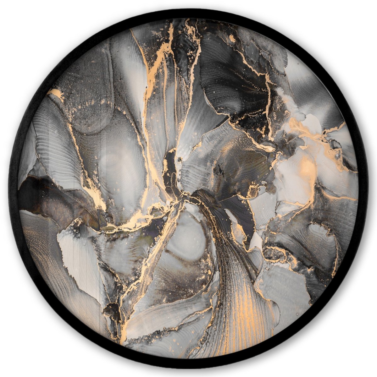 FrameYourWall Poster in lijst Rond - Fotolijst 40x40 cm - Posters - Grijs - Luxe - Goud - Marmer - Ronde posterlijst zwart - Decoratie - Wanddecoratie woonkamer - Muurdecoratie slaapkamer Multicolor