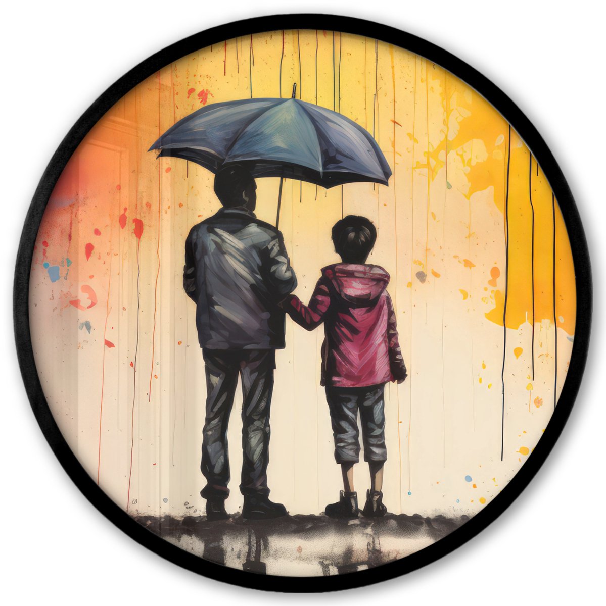 FrameYourWall Poster in lijst Rond - Fotolijst 40x40 cm - Posters - Graffiti - Paraplu - Mensen - Kleuren - Kunst - Ronde posterlijst zwart - Decoratie - Wanddecoratie woonkamer - Muurdecoratie slaapkamer Multicolor