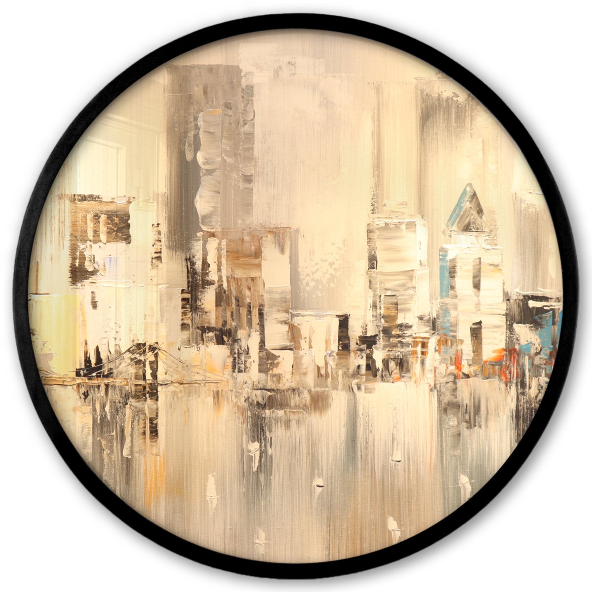 FrameYourWall Poster in lijst Rond - Fotolijst 40x40 cm - Posters - Schilderij - Olieverf - Abstract - Skyline - Ronde posterlijst zwart - Decoratie - Wanddecoratie woonkamer - Muurdecoratie slaapkamer Multicolor